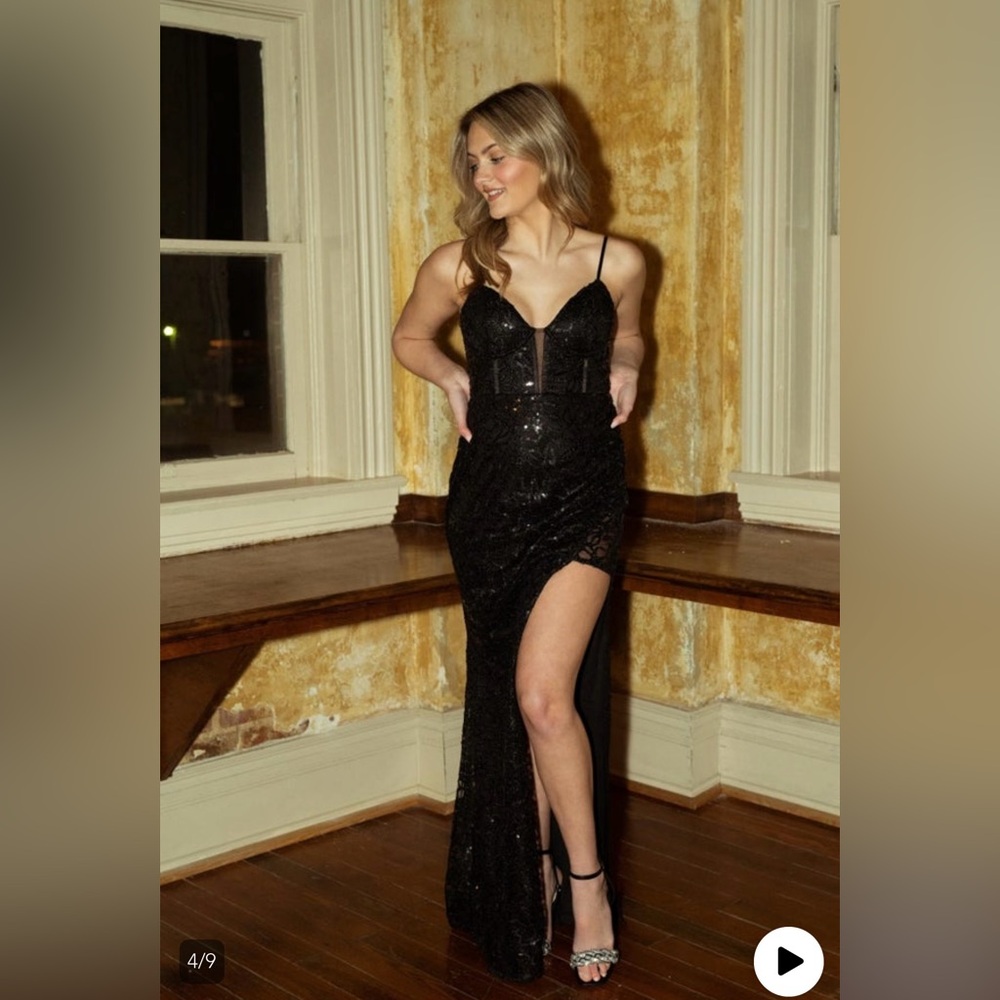 Adeline Black Sequin Gown - Picture 2 of 3